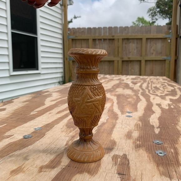 Vintage Hand Carved Olive Wood Wooden Vases Camel Palm floral star Plants Israel - Picture 3 of 10